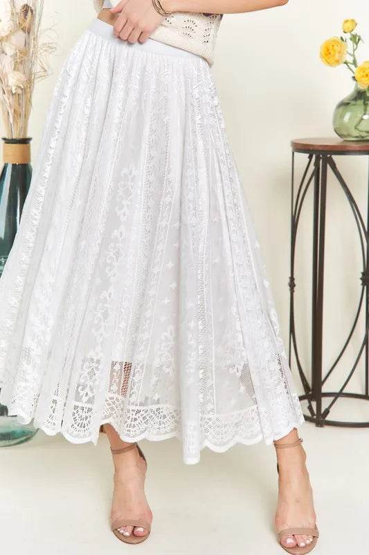 ADORA Elastic Waist Lace Midi Skirt White fe65babc-1dcb-4aa9-8a48-8c8fb5ef818e-Max