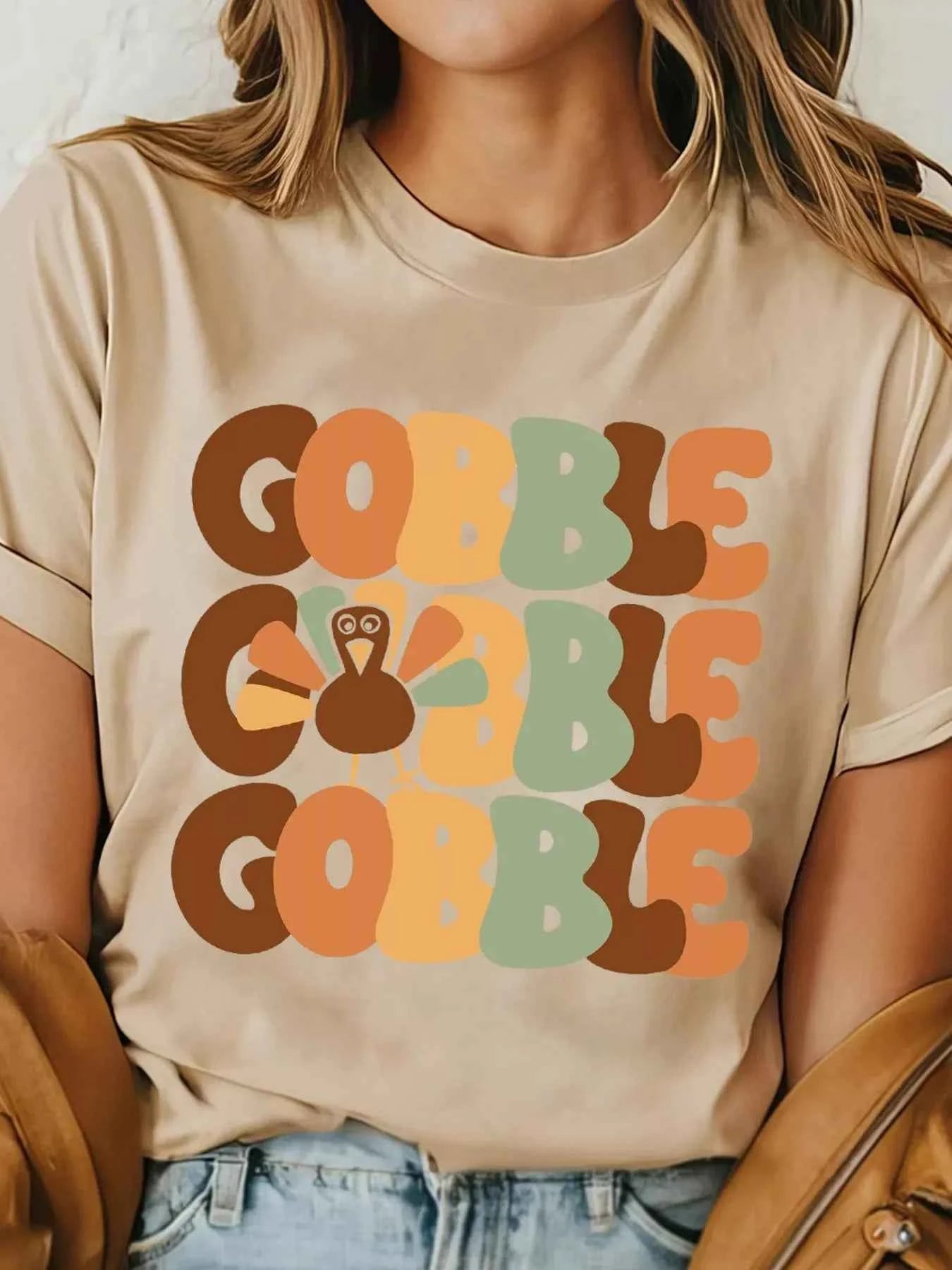 GOBBLE Turkey Graphic Thanksgiving Round Neck Tee fe6fe3dca0e2482e879cb67111e93699-Max-Origin