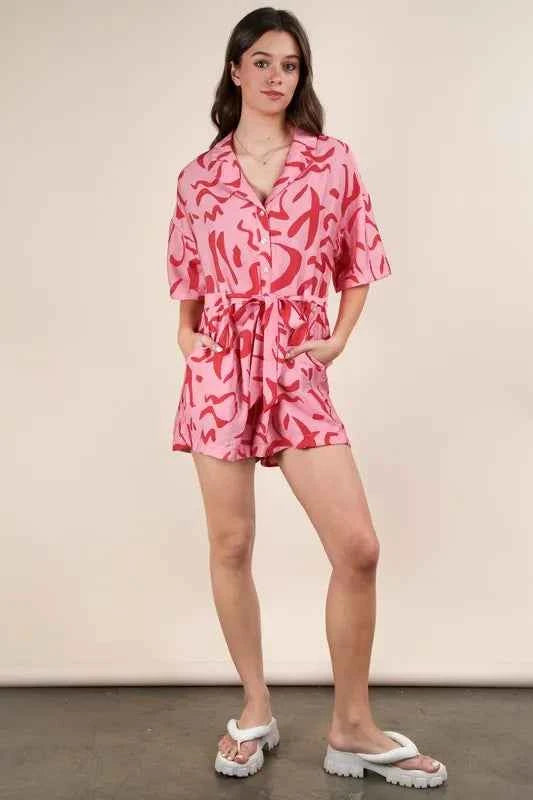VERY J Oversized Printed Button Down Resort Romper Pink fe7903eba9004e119ac8d51beb8ff72b-Max-Origin