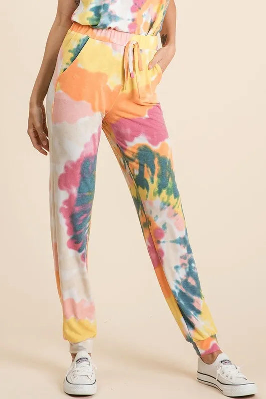 BiBi Tie Dye French Terry Casual Pants YELLOW ORANGE fe8e07b3965d4375bf38973475d7a095-Max-Origin