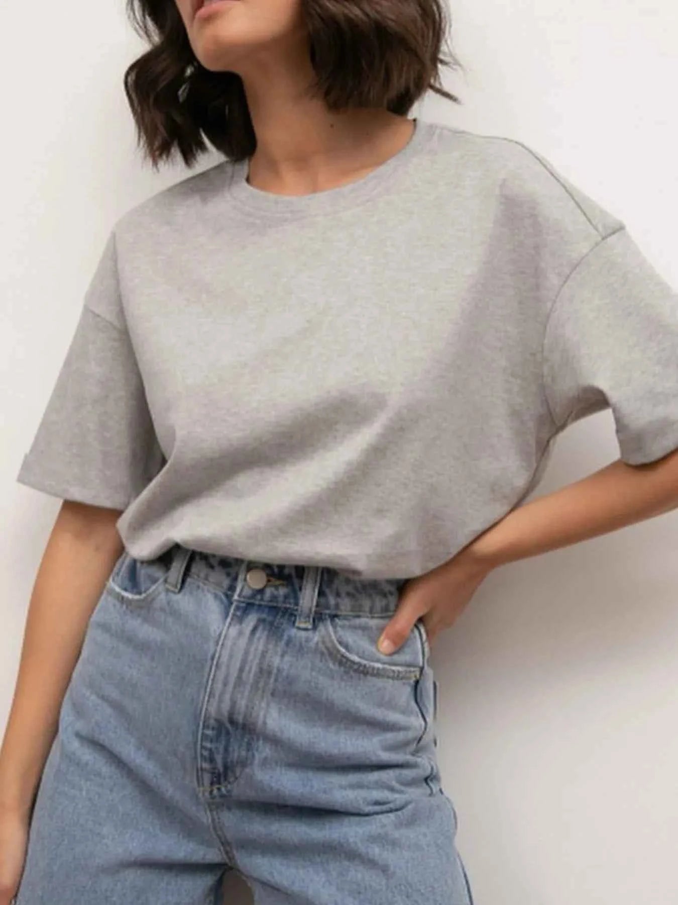Plus Size Oversized Round Neck Short Sleeve T-Shirt Gray fe8e0bfb-6f59-4cfd-baf6-76c8ede09a22-Max-Origin