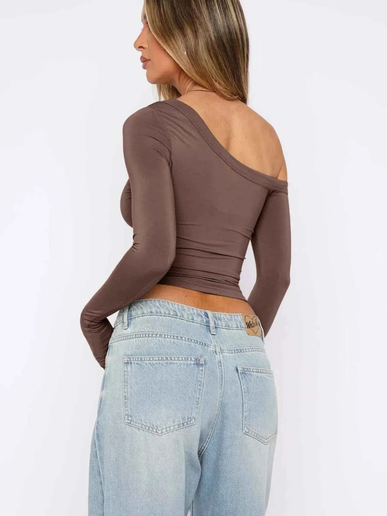 One Shoulder Long Sleeve Crop T-Shirt feb11c5be0104a0c9ab6a9a6ca855faf-Max-Origin