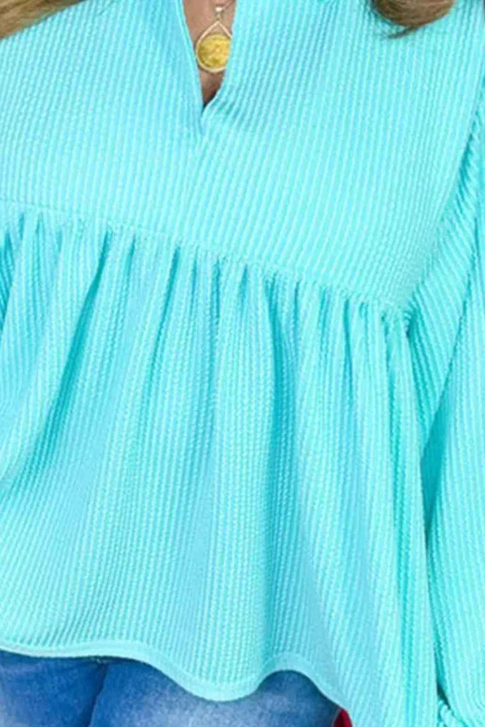 Plus Size Textured Peplum Long Sleeve Blouse fed4f048-5a73-4c9f-a211-9018dcc6ce71-Max