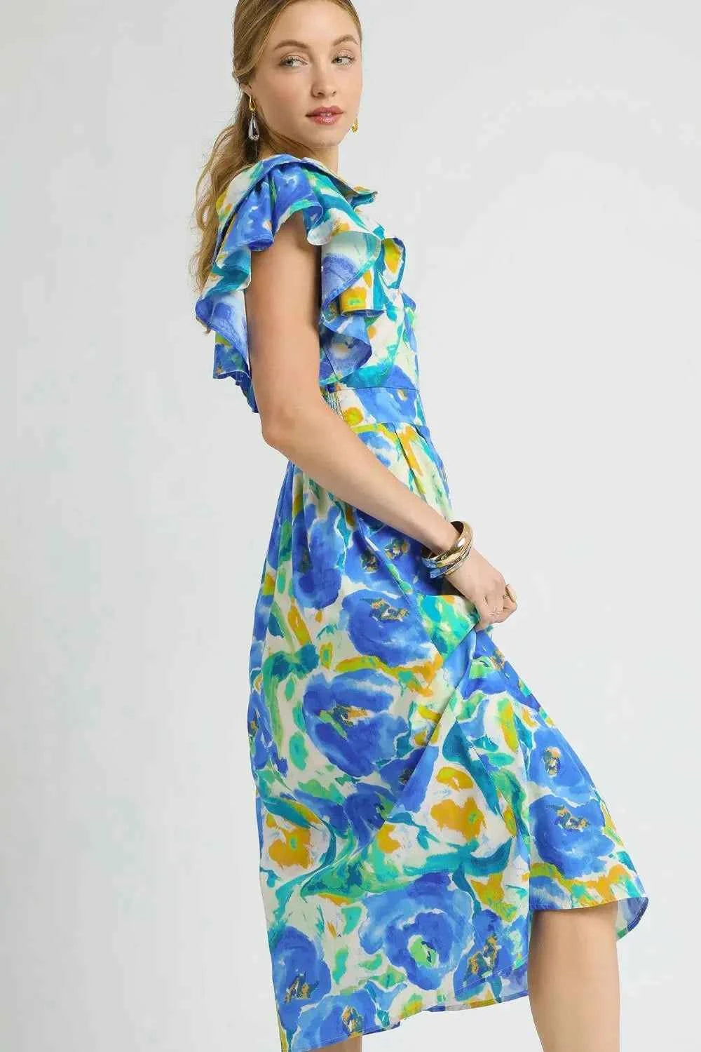Umgee Floral Ruffled Cap Sleeve Midi Dress ff017346-d081-44c4-b2e9-6a4a6b025b84-Max-Origin