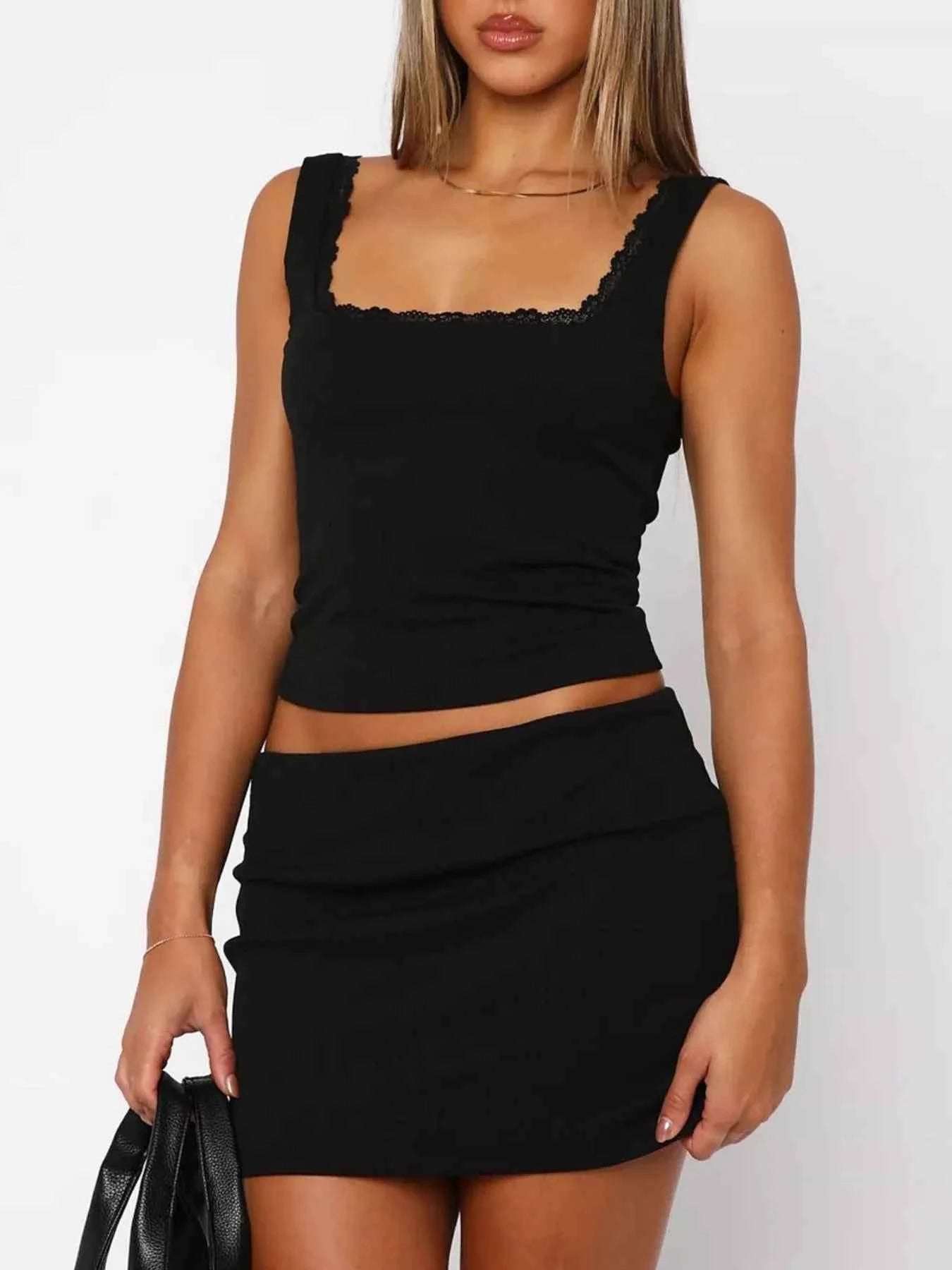 Lace Detail Square Neck Tank and Skirt Set Black ff08bc79-ab41-4cb9-8316-1c27e4ad9ac3-Max-Origin
