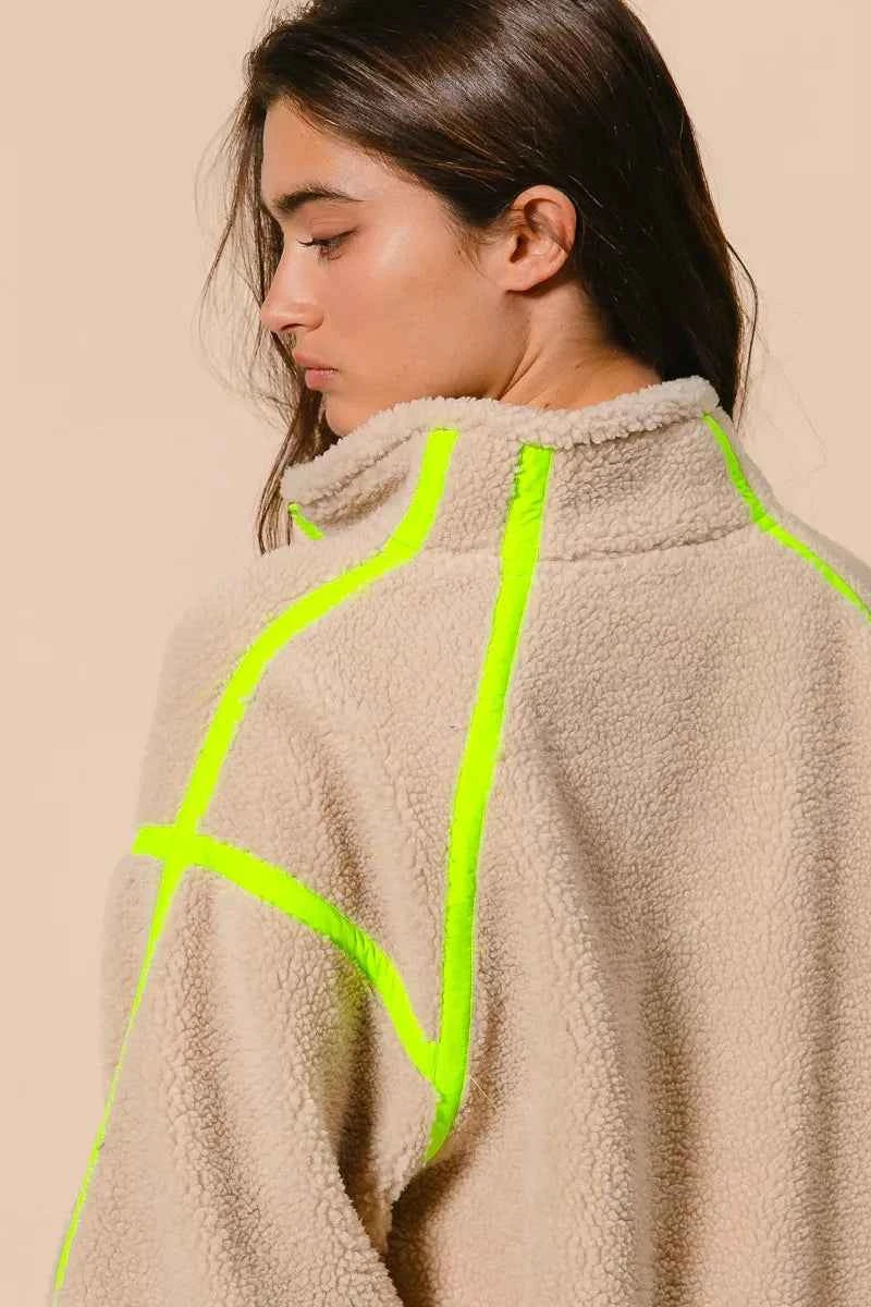 BiBi Contrast Edge Half Zip Up Sherpa Jacket ff0cc958da3e49b4a3c9294ecd8c5270-Max-Origin
