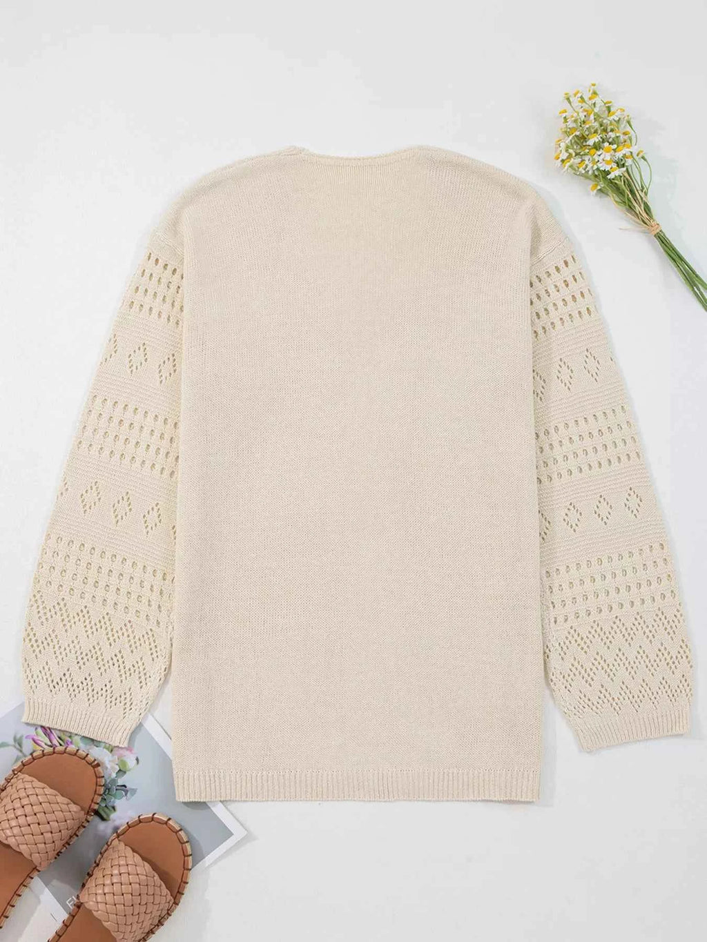 Hollowed Knit Open Front Cardigan ff129097e7ce49bcbe7a7bb5d73481b1-Max-Origin