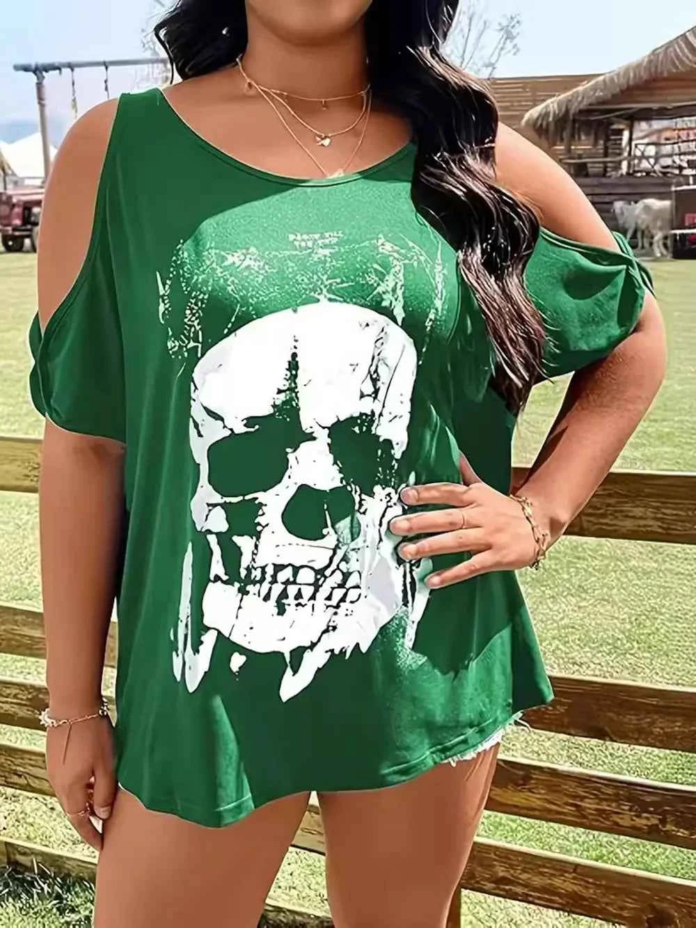 Plus Size Skeleton Graphic Round Neck Cold Shoulder T-Shirt ff212f8e-44db-4700-9ba6-2afe5f509227-Max