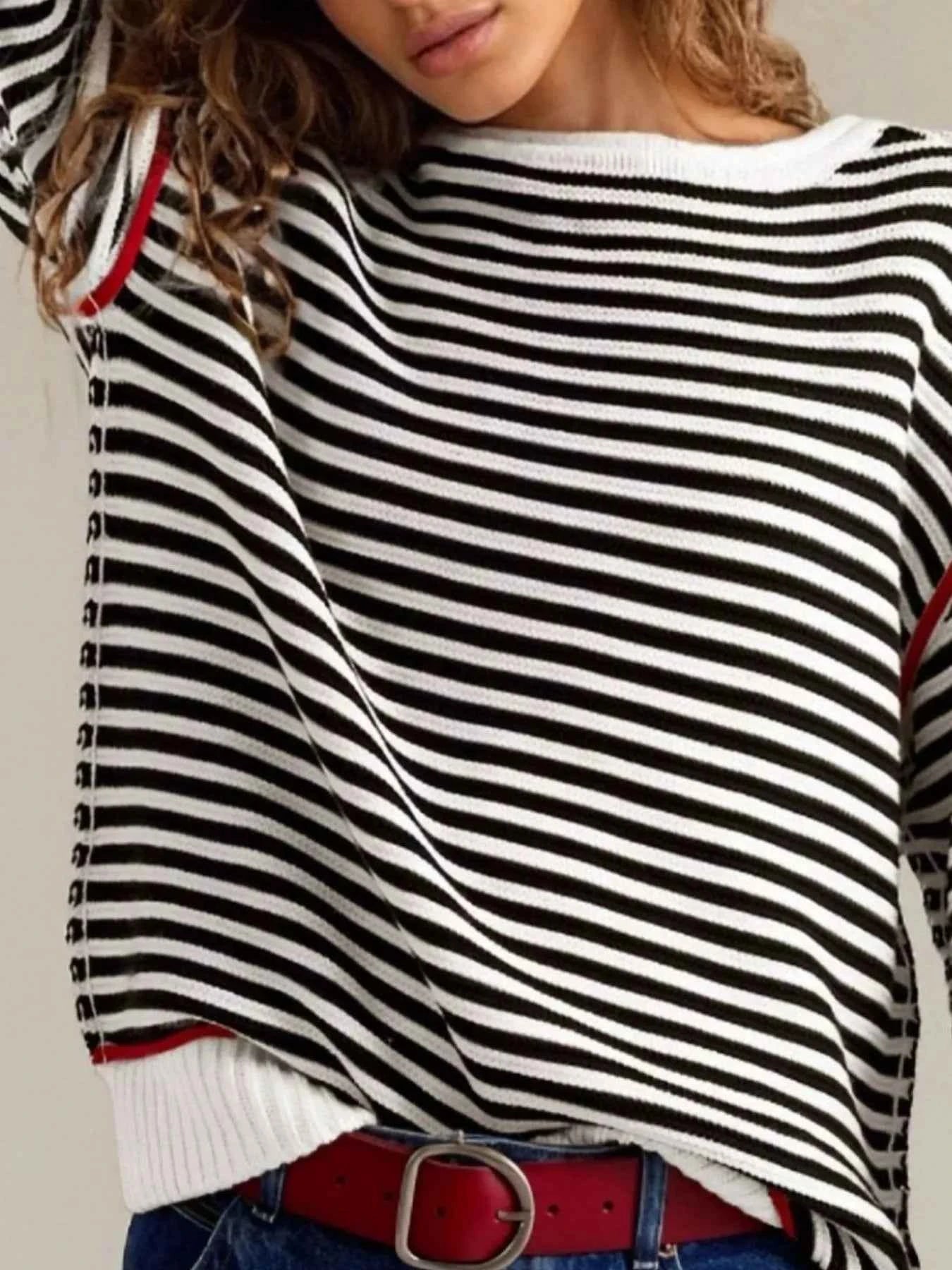Striped Round Neck Long Sleeve Sweater ff25ca16-9639-4c11-9d58-acb0952f7f28-Max-Origin
