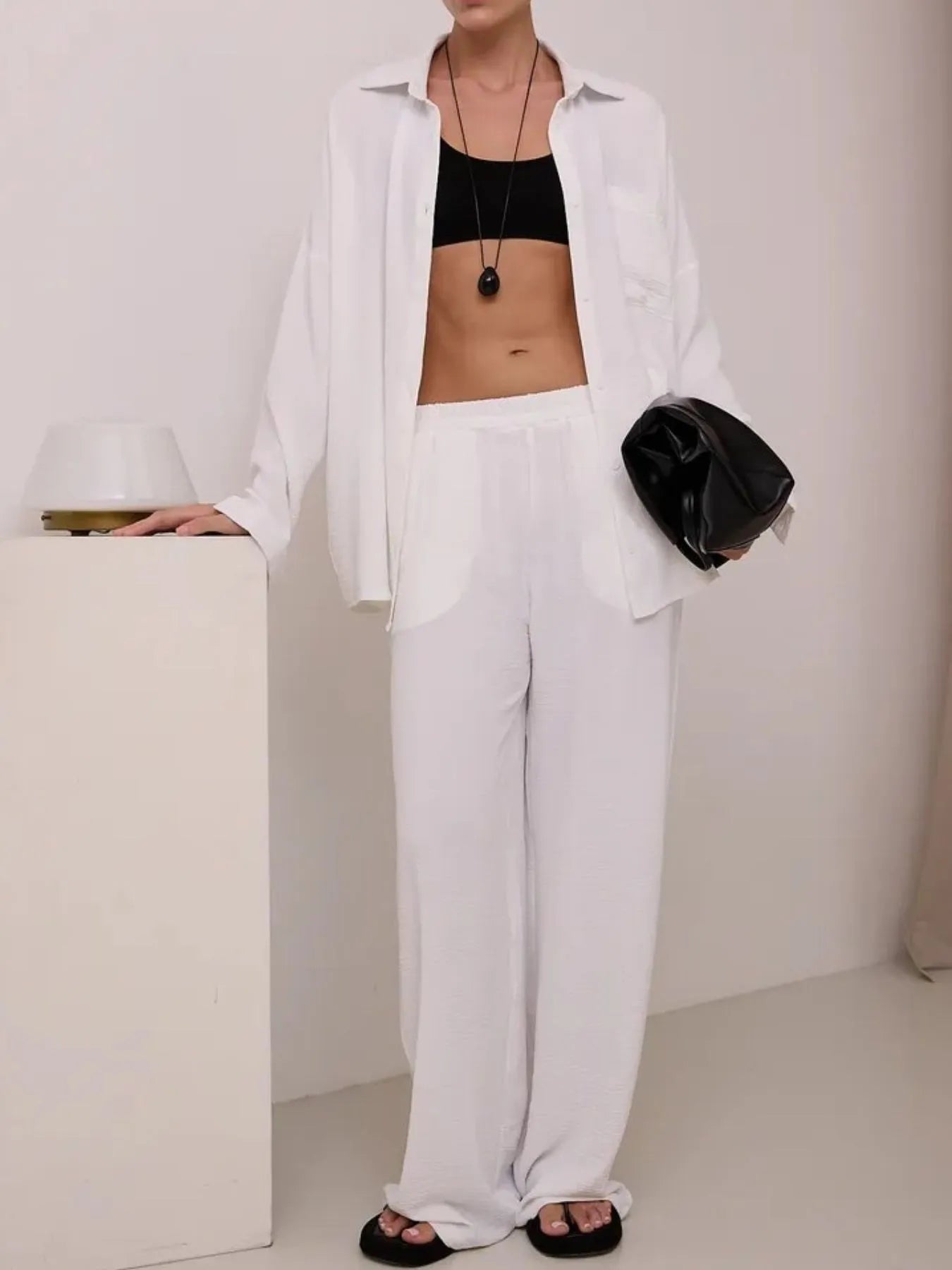 Button Up Long Sleeve Shirt and Pants Set White ff2d2701-3d2d-4795-bacd-f24ee5e2f758-Max-Origin