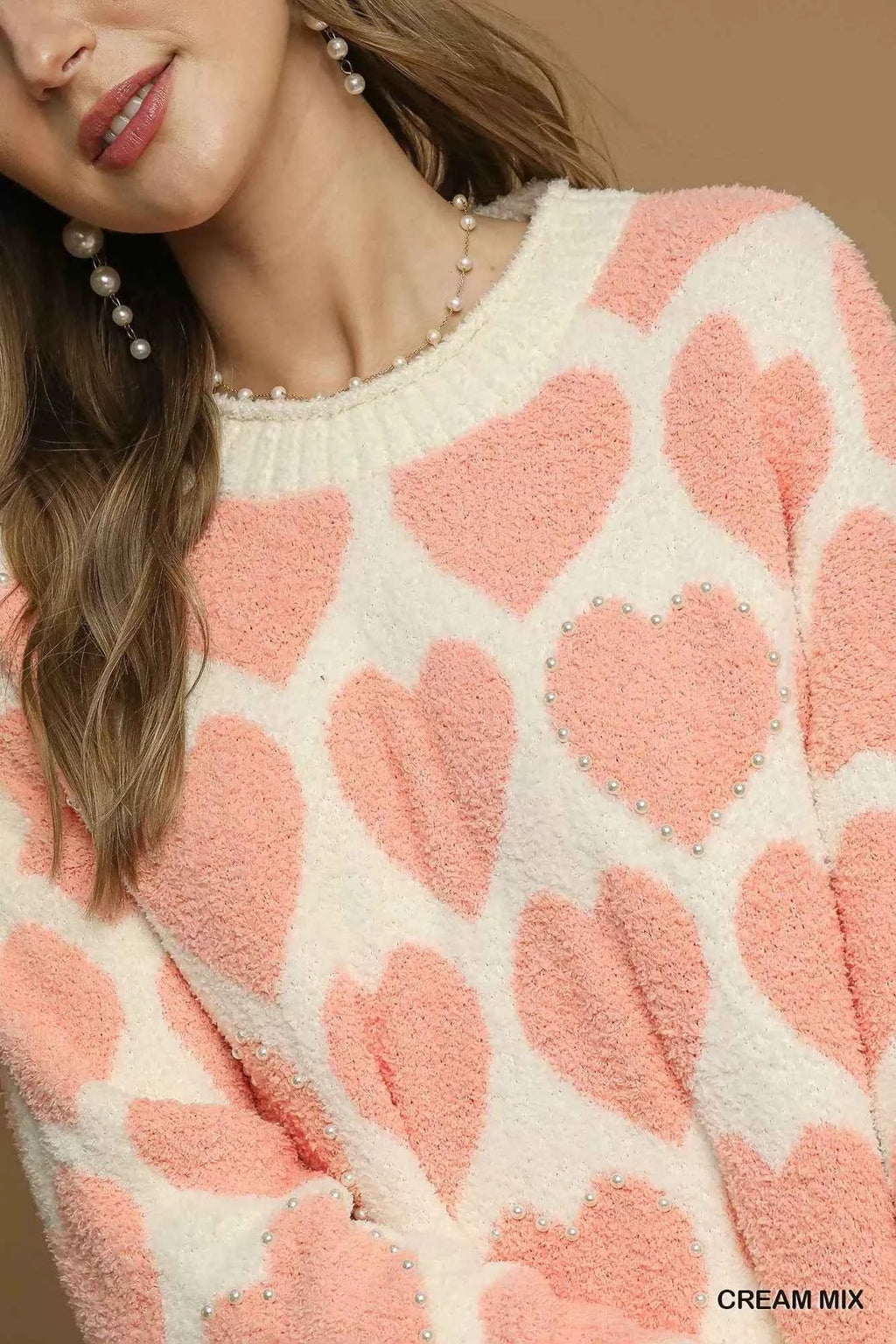 Umgee Mix Heart Pattern Pearl Accent Sweater ff33a779-0b81-448c-a05b-494afbd427c5-Max-Origin