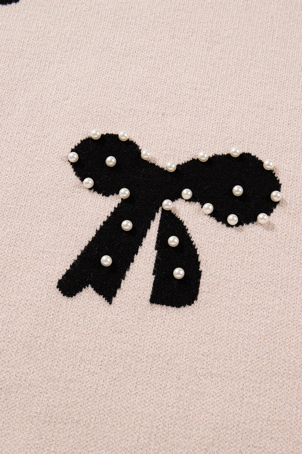 Smoke Gray Pearl Embellished Bow Pattern Loose Sweater ff34df3a91a9ac2d