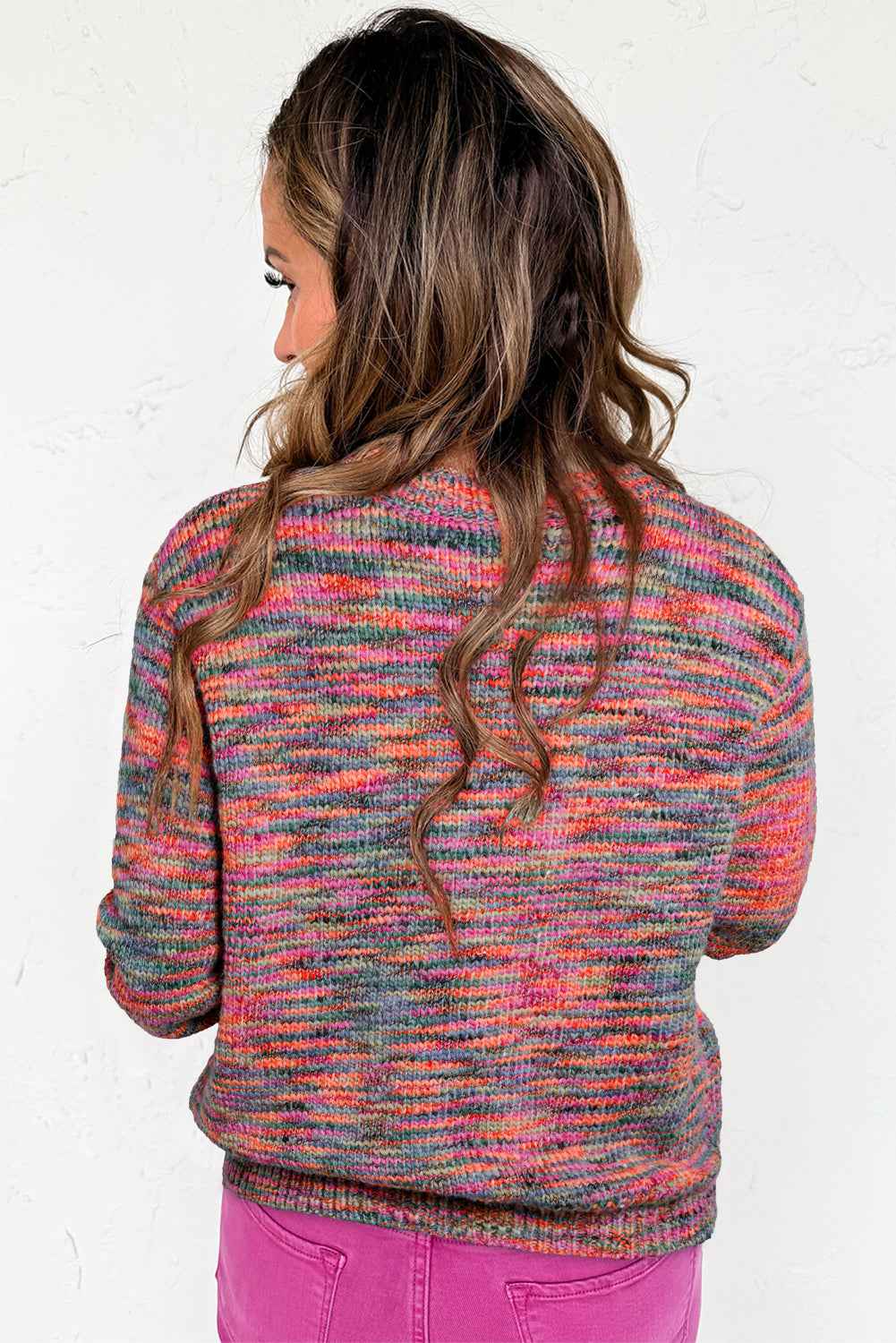 Purple Space Dye Yarn Crew Neck Sweater ff4b49f34907ae46