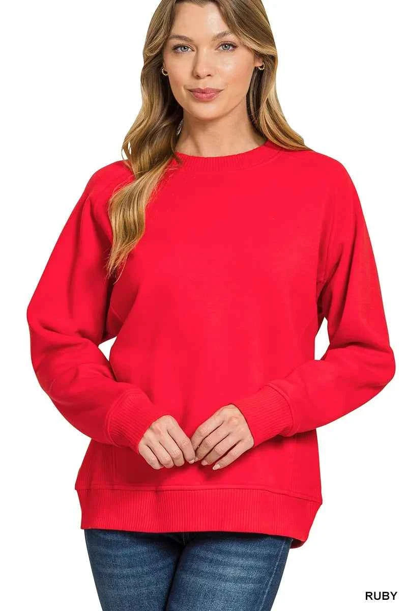 Zenana Fleece Round Neck Ribbed Side Raglan Sweatshirt RUBY ff5bb1c403594bc4acb4e9013734709c-Max-Origin