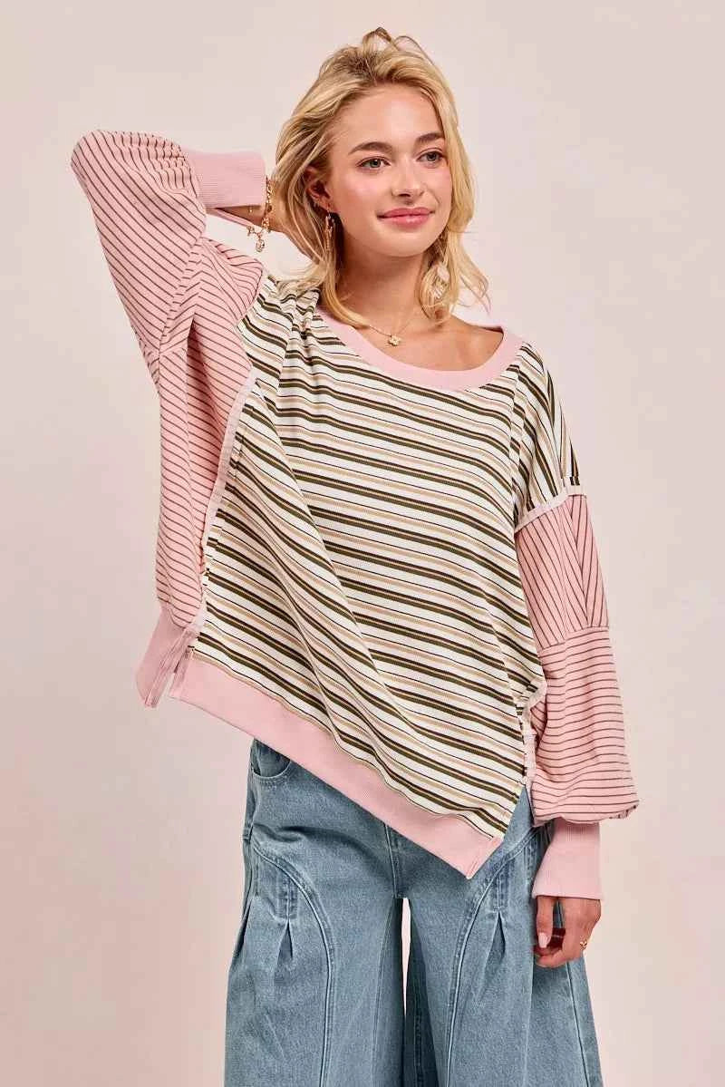 BiBi Stripe Mixed Top With Cut Edge And Reverse Outseam ff5bfb1bfab64c6b8c6bc5c3b492b5e9-Max-Origin