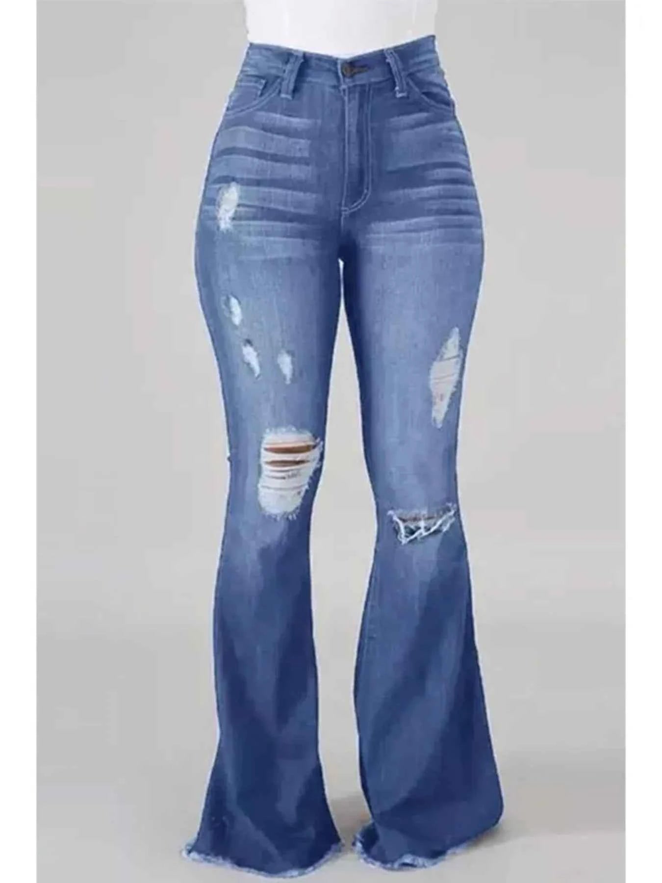 Full Size Distressed Raw Hem Flare Jeans Plus Size Light Blue ff6a6f5173604587bedee4c164116f03-Max-Origin