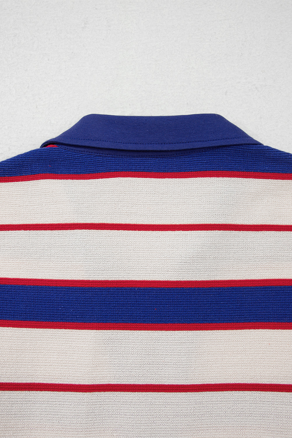 Blue Stripe Colorblock V Neck Collared Sweatshirt ff711ea79d3afe71