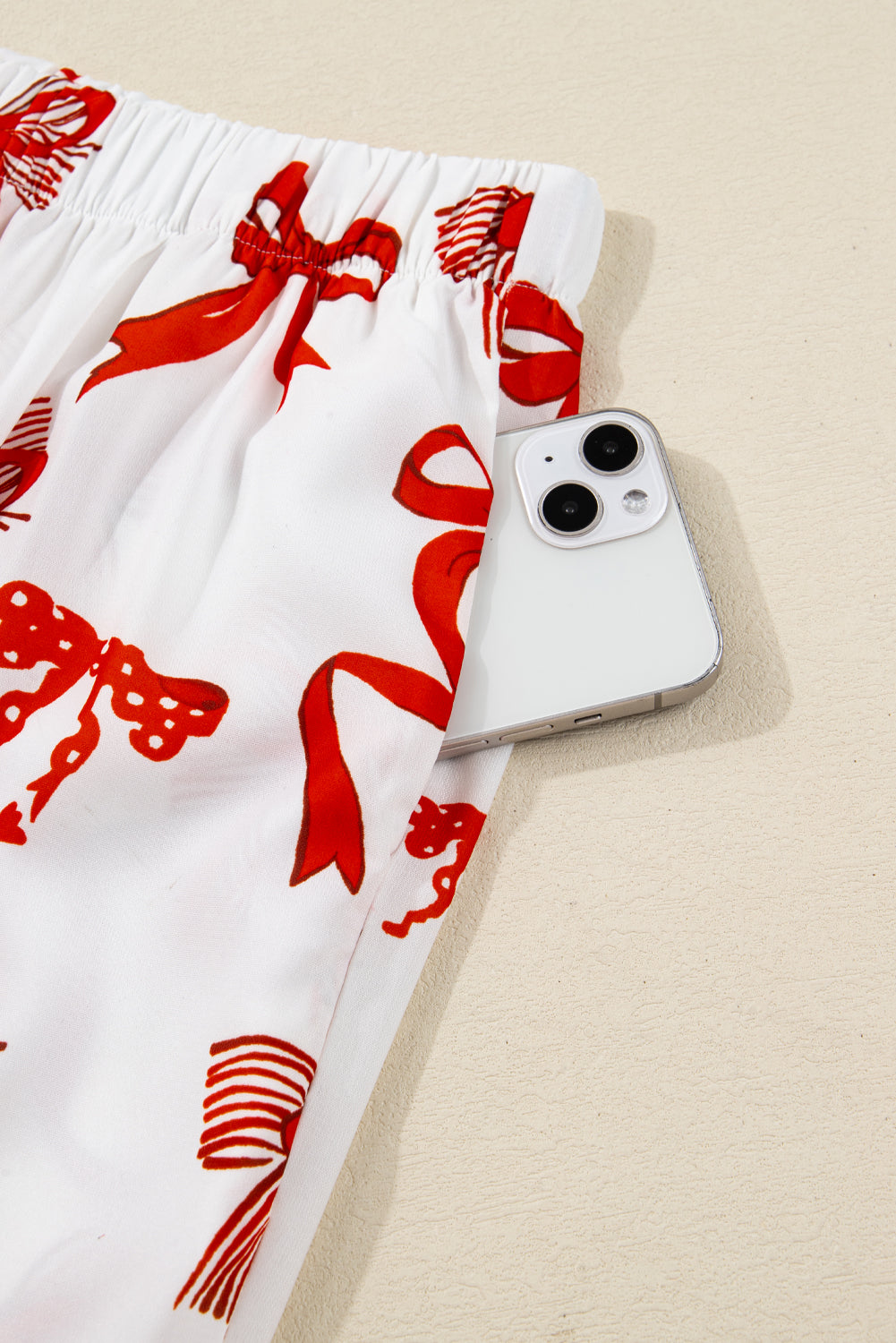 Red Christmas Bow Print Long Sleeve 2pcs Pajama Set ff7431bc71c2cf56