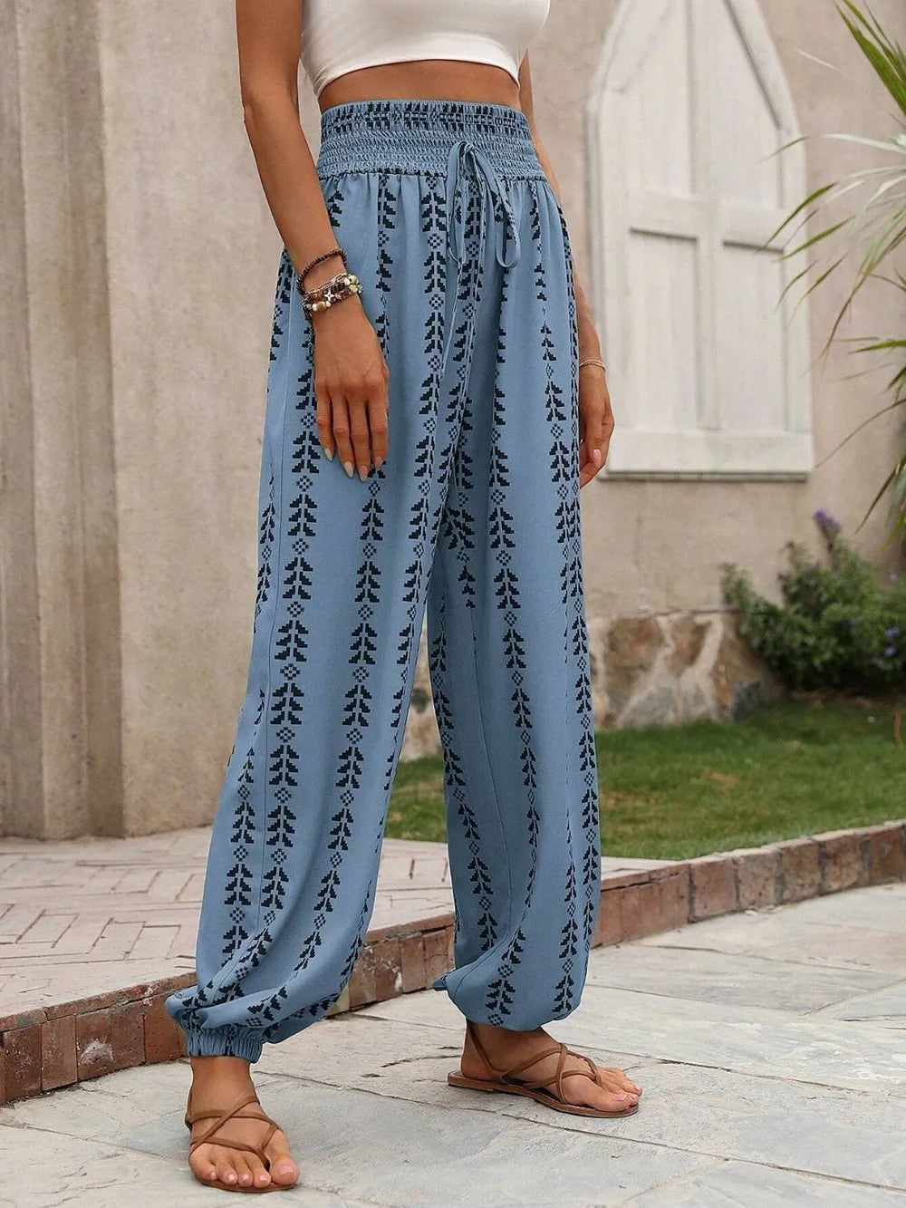 Tied Printed High Waist Pants ff9b77b3-55b3-4bdf-96de-edfe4b388556-Max
