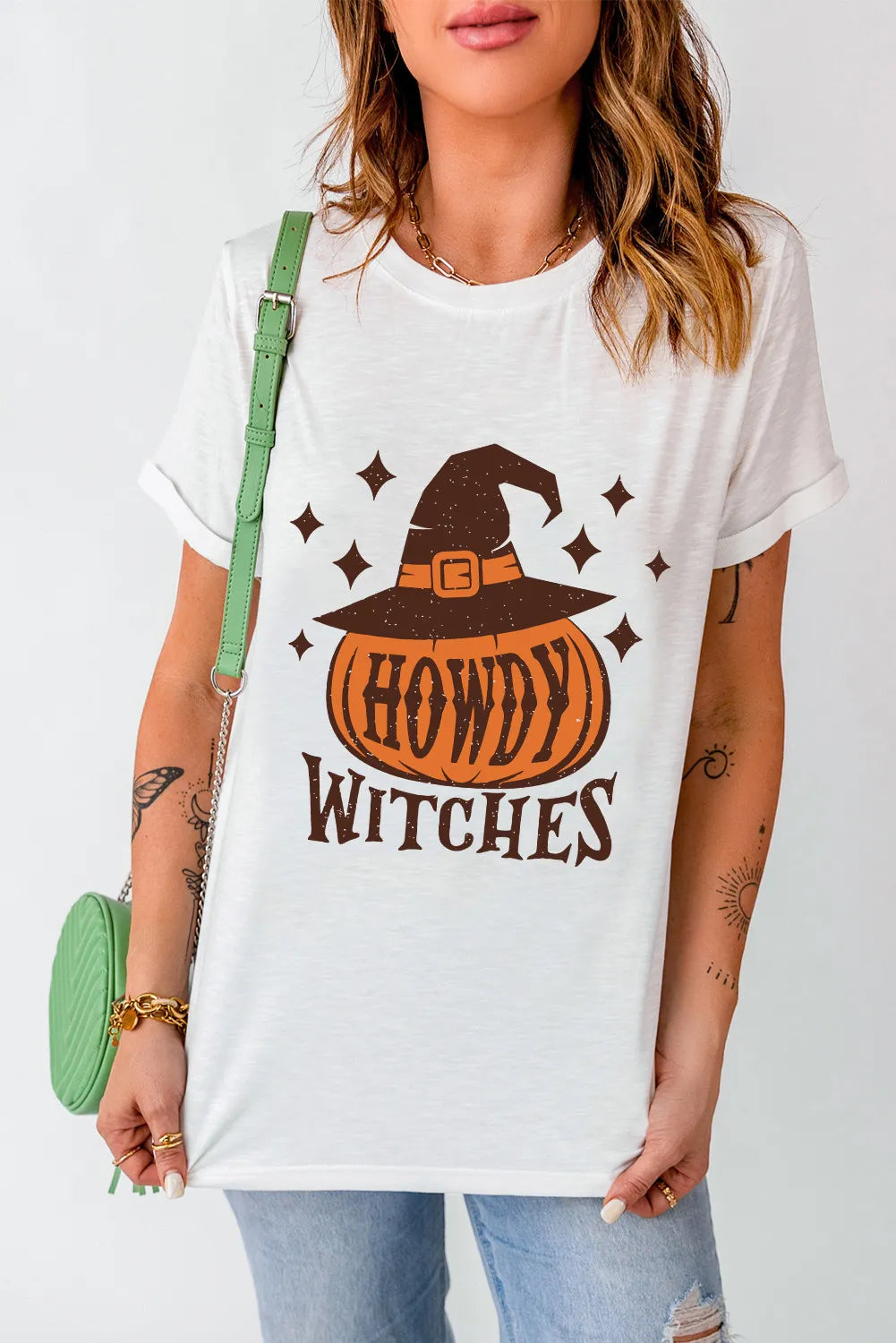 HOWDY WITCHES Round Neck Short Sleeve T-Shirt ffa3539a-93ef-432b-bc8e-d62d6a26889b-Max