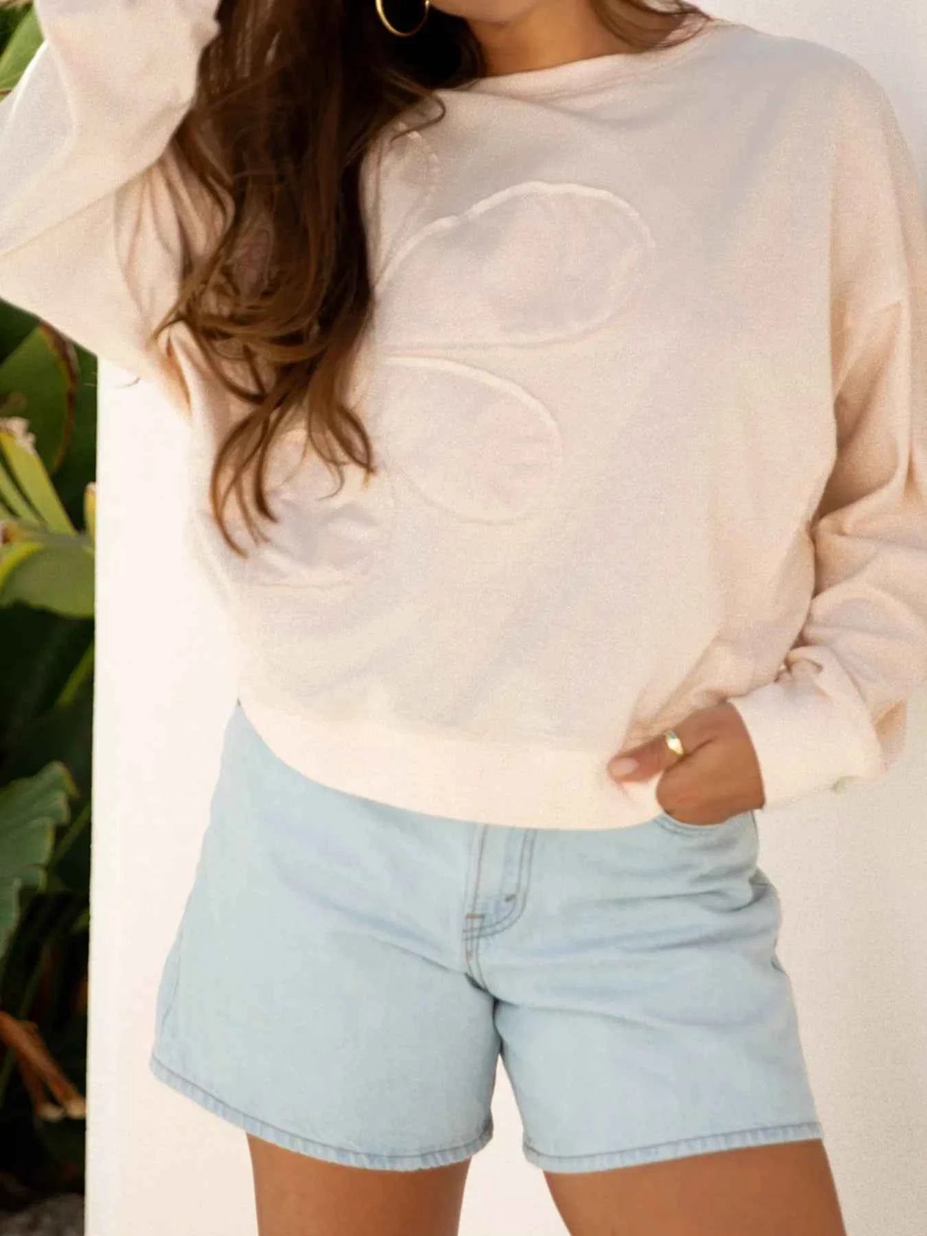 Raw Edge Flower Patch Drop Shoulder Casual Top Beige ffa71c9339244357962318d38c0cab25-Max-Origin