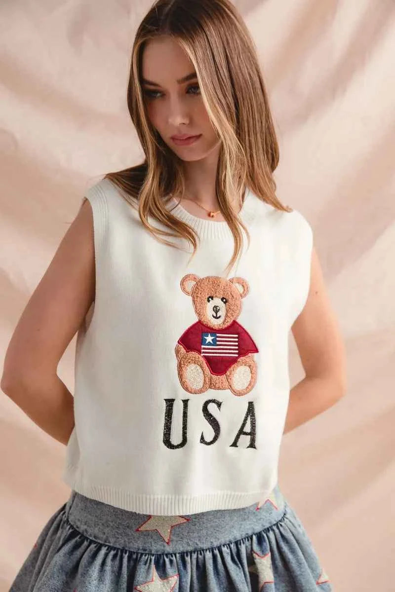 SO ME Teddy Bear Wearing An American Flag With Usa Embroidered Sweater Vest ffc9b8ed46b7400190d992af3a4a8d2e-Max-Origin