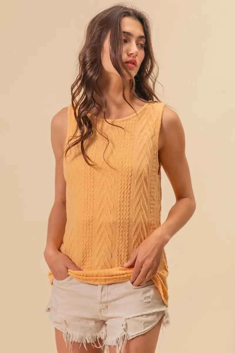 BiBi Textured Sweather Knit Twist Back Sleeveless Top HONEY MUSTARD ffd2304fe9764dbea762f72fce7d6ebe-Max-Origin