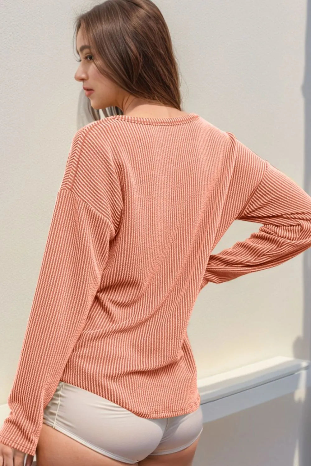 Double Take Striped Notched Long Sleeve T-Shirt ffdc195a-9176-4f59-8db4-fe83dbc1d31f-Max