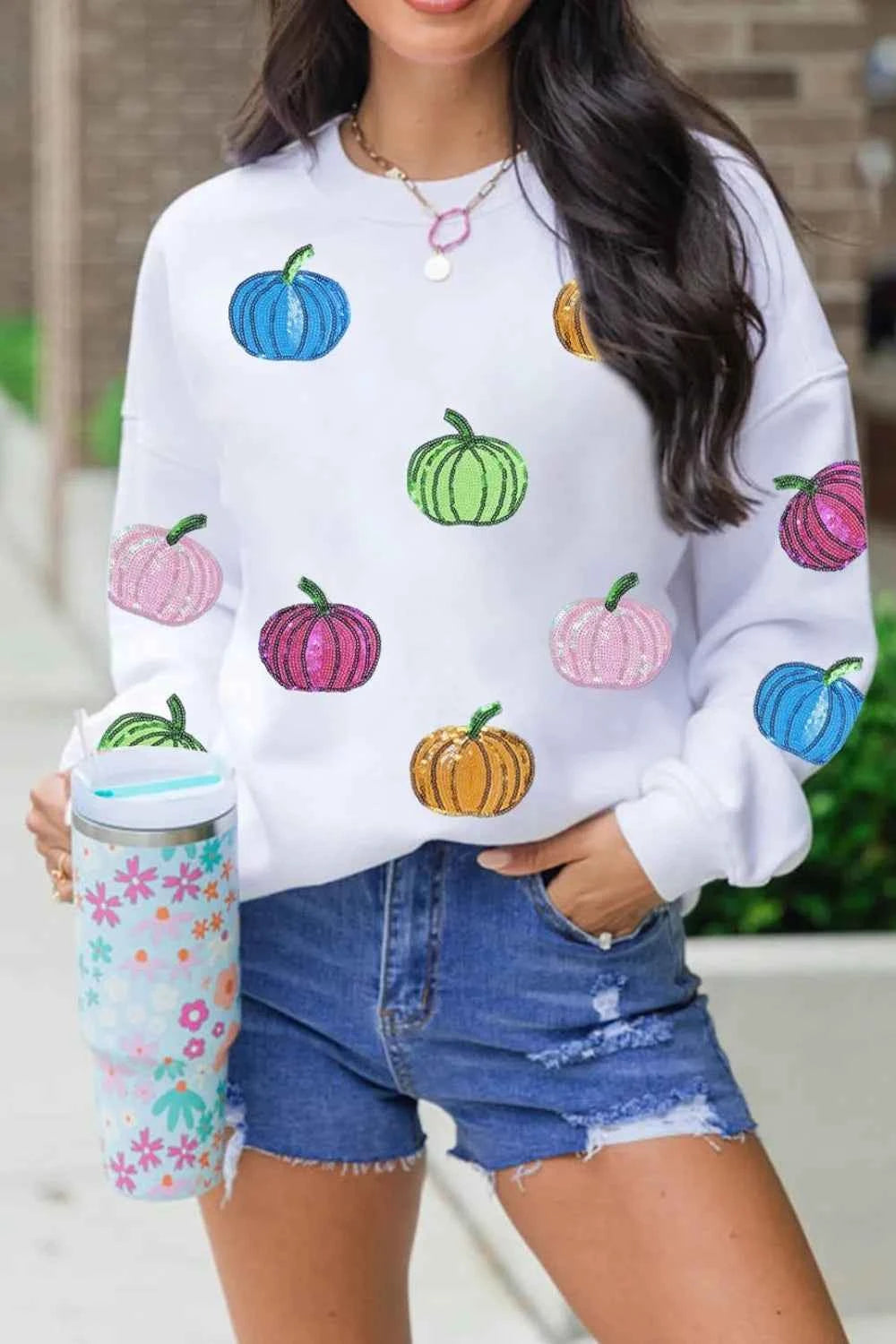 Pumpkin Round Neck Long Sleeve Sweatshirt ffefe559-311a-4b8f-9272-6e69457aa786-Max-Origin